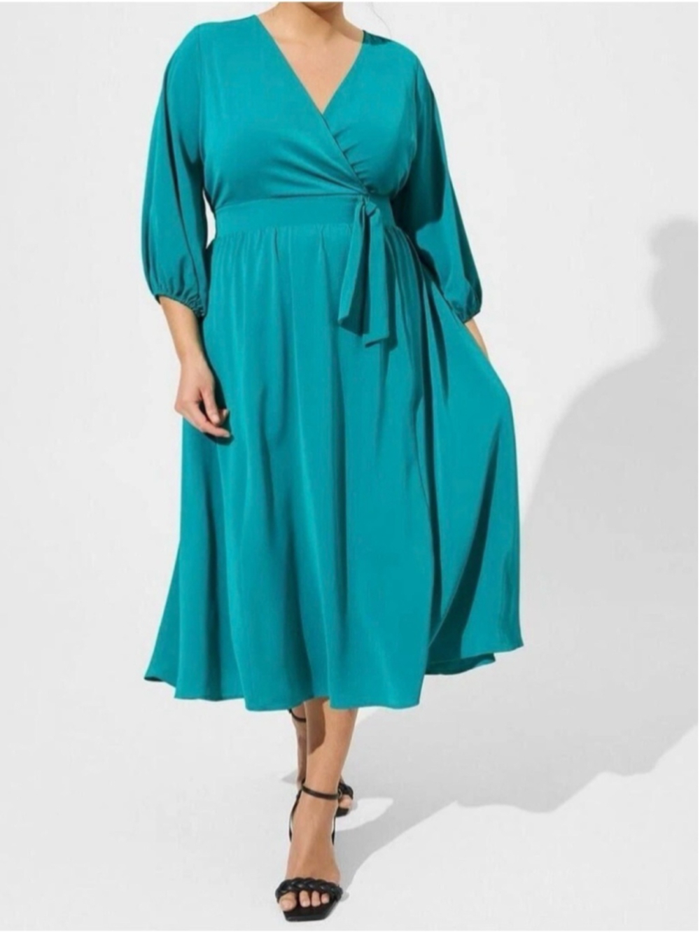 Torrid 1 Turquoise Length Studio Studio Crepe de Chine Surplice Dress Plus 14 16
